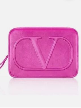 VALENTINO Pink Velvet V-Logo Wristlet Clutch with Goldtone Stud NWOT